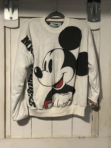 Disney Mickey Mouse wattiertes Wende-Sweatshirt Small/Med Vintage Comic-Streifen - Bild 1 von 9