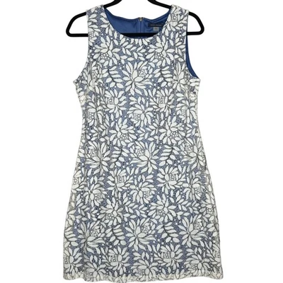 Vestido Tommy Hilfiger Mujer Talla 12 Sin Mangas Azul MIDI Blanco Floral Encaje Foto 1 de 4