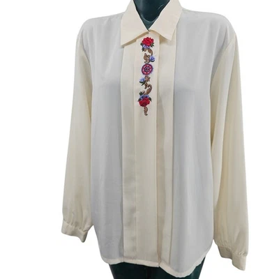 Blusa Vintage Koret Floral Bordada Crudo Secretaria Botón Grandmacore 14 858 Foto 1 de 4