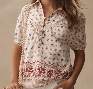 Pilcro Anthropologie Größe Small Boho Blumendruck Bauernbluse Puffärmel - Bild 1 von 9