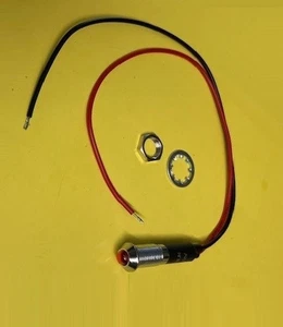 RED LED with Chrome Frame and 8" Wires 12V Indicator Pilot Dash Light Lamp - Picture 1 of 4
