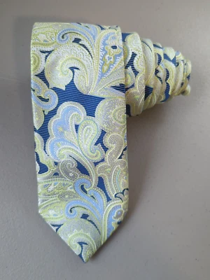 Alexander Julian Tie Men's Jacquard Textured Blues Greens Skinny Nautical VTG - Image 1 of 4