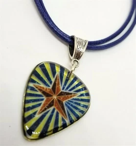 Star on A Transparent Guitar Pick Necklace on Rolled Blue Cord - Picture 1 of 2