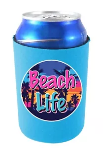 Lata plegable de neopreno Beach Life 12 oz Coolie; tropical, palmera, mar, cerveza - Imagen 1 de 7