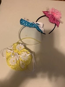 lot of 3 Adorable Handmade head Bands yellow blue, and pink new homemade - Picture 1 of 6