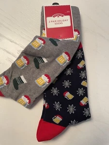 NUEVO CON ETIQUETAS Holiday Time 2 Pares Taza de Cerveza de Navidad Calcetines Crew Talla 6-10 Multi Colo - Imagen 1 de 5