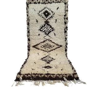 Vintage Handmade Moroccan Berber Tribal Beige Rug Wool, Geometric Shaggy Carpet - Picture 1 of 23