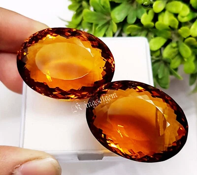 Orange Yellow Golden Citrine 95 to 95 Ct 2 PC Oval Cut Loose Gemstone - Image 1 of 4