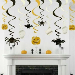 Halloween Hanging Swirl Spider Skull Ghost Bats Foil Ceiling Decorations 10 Pack - Picture 1 of 3