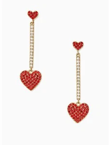 New Kate Spade New York Yours Truly Pave Heart Linear Earrings WBRUF129 $78 - Picture 1 of 3