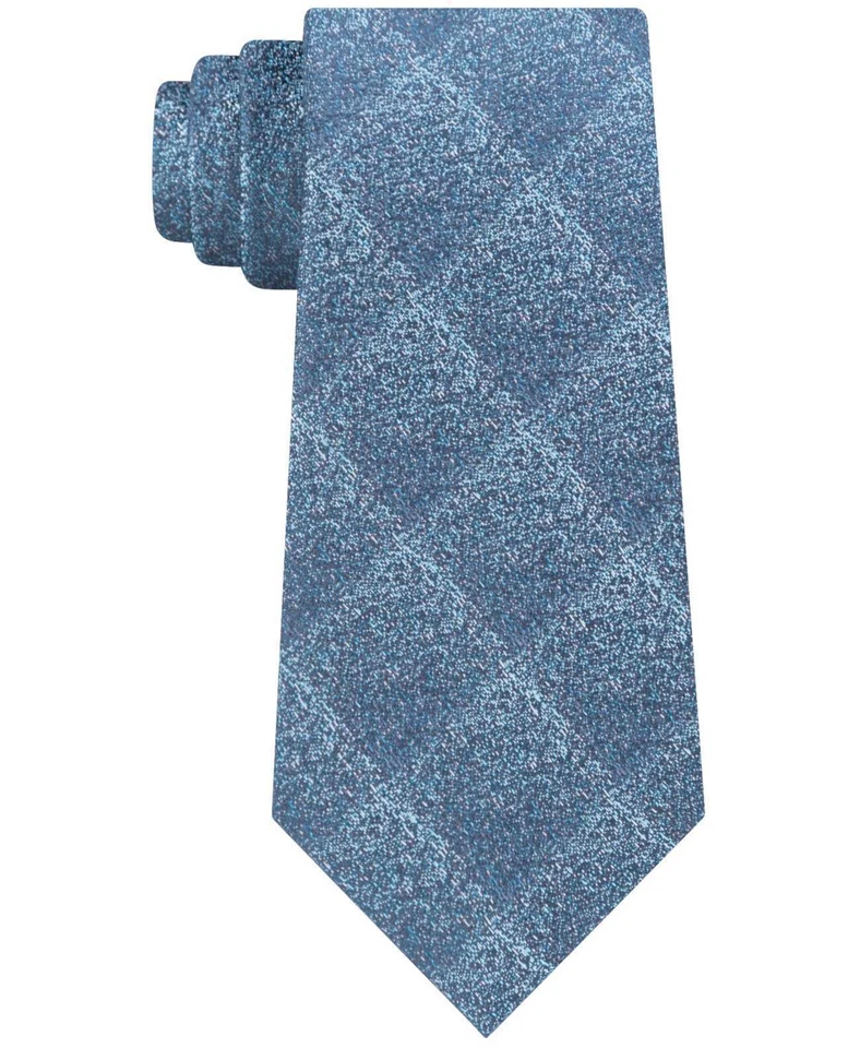 Calvin Klein Men's Teal Blue Particle Check Plaid Classic Neck Tie Silk 302