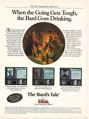 The Bards Tale Electronic Arts Tough Goes Drinking for Apple II C64 128 Print Ad - Image 1 of 2