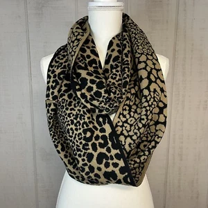 Michael Kors Womens Animal Print Knit Scarf OS Infinity Loop Black Tan Winter - Picture 1 of 10