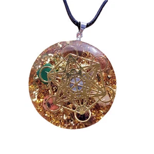 Metatron Cube 7 Chakra Gemstone Pendant Orgonite Necklace Orgone Sacred Geometry - Picture 1 of 5