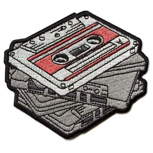 Stacked Cassette Mix Patch Retro Tape Music Embroidered Iron On - Picture 1 of 2