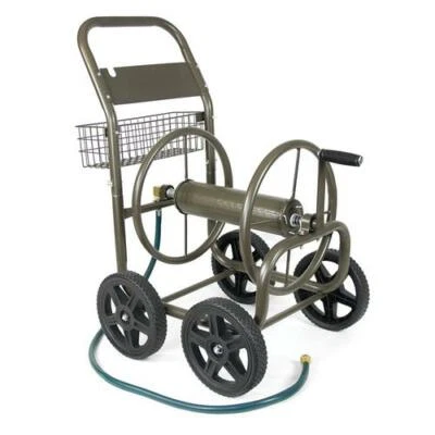 4 Wheel 250 Ft 5/8" Garden Water Hose Reel Cart w/ Basket Gauge Steel Storage - Image 1 of 3