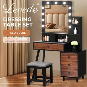 Levede Dressing Table Stool Set Makeup Mirror Vanity Storage Desk LED Bulbs - Picture 1 of 12