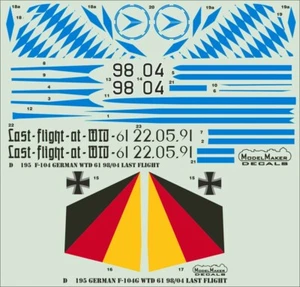 Calcomanía de avión de último vuelo ModelMaker 1/72 D72195 alemán F-104 WTD 61 98/04 - Imagen 1 de 2