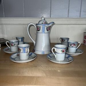 Vintage Nippon Hot Chocolate Pot With 6 Cups And Saucers Victorian Hand Painted