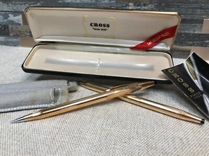 Vintage 1970's CROSS 14K GOLD FILLED PEN PENCIL SET USA MADE Personalized w/Dent - Picture 1 of 13