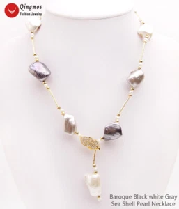 Collar de perlas barroco negro blanco gris mar de 15*20 mm joyería 28"" nec6534 - Imagen 1 de 28