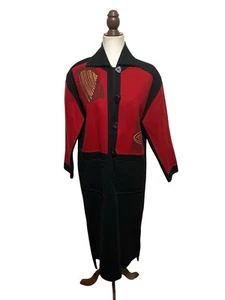 Alissa Fleece Wool Coat Womens Sz S Jacket  Collar ColorBlock Artistic Red Black - Picture 1 of 11