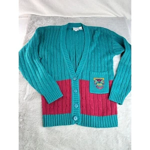Vintage Strickjacke Pullover Damen klein 80er Knopf bestickt Tasche Akademiker Oma - Bild 1 von 7