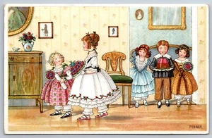 Künstler P Ebner~Kinder Kunst Serie #1168~Richtiger Weihnachtsumzug~Blumen~Essen~1932 - Bild 1 von 2