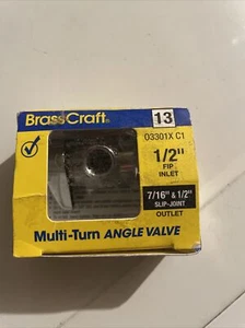BRASS MULTI TURN ANGLE VALVE 1/2" Nominal Compression Inlet X 7/16" (#13) - Picture 1 of 4