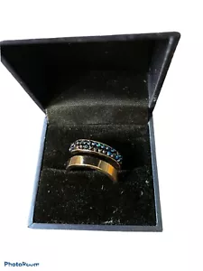 Rose Gold Stainless Steel Open Ring With Blue Crystals Size 8 - Picture 1 of 4