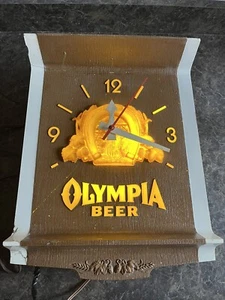 Vintage Olympia Beer Good Luck Horseshoe Clock Bar Sign *See Description Cracks - Picture 1 of 24