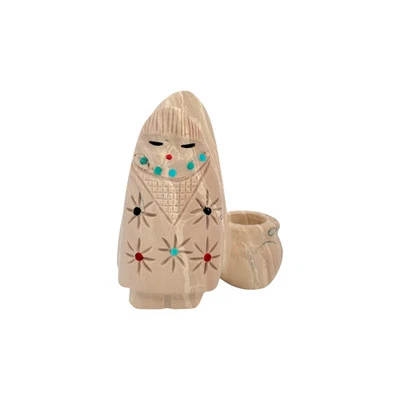 Todd Etsate,恋物癖,玉米少女,阿拉巴斯特,祖尼手工雕刻,2 3/4 — 第 1/4 张图片