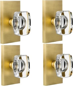 *NEU* 4ER-PACK GLAS KRISTALL SCHNULLER INNEN TÜRKNAUF ~ MESSING SATINIERT ~ NICHT DREHEN - Bild 1 von 4