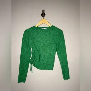 Zara Kelly grüner gerippter Crop-Pullover mit Kordelzug gerafft M - Bild 1 von 5
