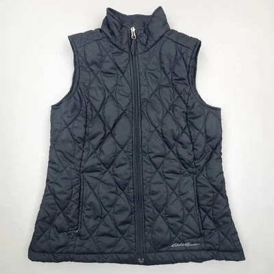 Chaleco Eddie Bauer Mujer Pequeño Negro Plumón Acolchado Abrigo Abombado Bolsillos con Cremallera Completa Foto 1 de 4