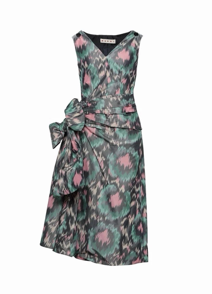 Vestido de cóctel de seda Marni Italy midi Ikat floral lazo con cinturón para mujer talla 40 nuevo con etiquetas Foto 1 de 4
