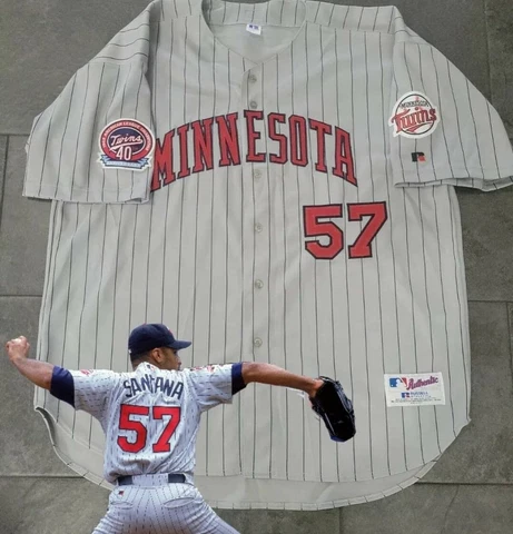 VINTAGE AUTHENTIC JOHAN SANTANA TWINS JERSEY 56 3XL RUSSELL BASEBALL ON FIELD Cover