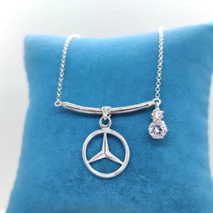 Collar Mercedes Hecho a Mano Joyería Coche 925 Plata Sólida Collar Con Piedras Circonita - Imagen 1 de 2