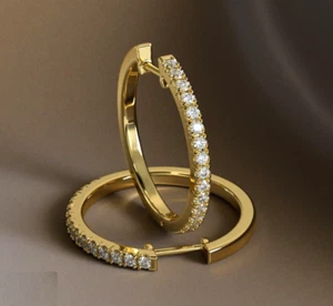 Orecchini a Cerchio 0,50 Cts Trattati Certificati Graziosi Diamanti Bianchi In Argento 925 - Foto 1 di 5