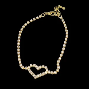 Damen Herz Fußkette mit weißen Kristallen goldfarben Metall Karabinerverschluss - Bild 1 von 5