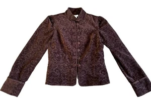 VTG Ann Taylor Loft Jacket Velvet Burnout Victorian Dark Purple Damask Steampunk - Picture 1 of 9