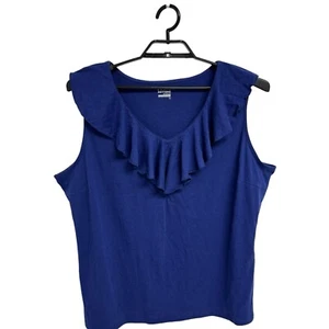 Basic Editions women's Ruffle V neck tank top navy blue size 2X - Picture 1 of 9