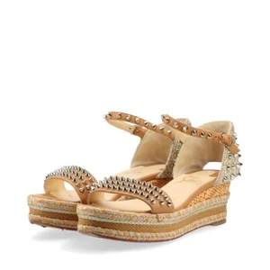 Christian Louboutin MADMONICA 60 Sandalias de cuero × tela para mujer 35 EE. UU. 5 - Imagen 1 de 16