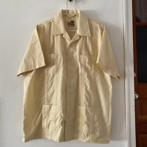 Vintage The Genuine Haband Guayabera Cigar Mexican Wedding Shirt L Banana NOS - Picture 1 of 13