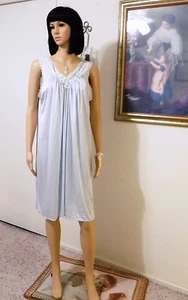 MISS ELAINE 1961 VTG Antron Nylon AZUL CLARO Bordado Bordado Talla L grande - Imagen 1 de 6