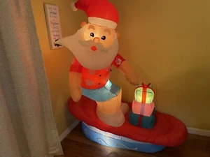 6 Ft Surfing Santa LED Christmas Airblown Inflatable Boat Florida Hawaiian Beach - Picture 1 of 5