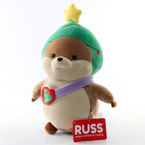 Russ Plush Otter with Christmas Tree Hat & Crossbody Bag 13” Stuffed Animal NEW - Picture 1 of 11