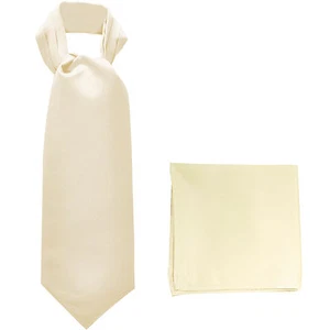 New polyester solid men's full ASCOT cravat neck tie set wedding prom Ivory - Picture 1 of 3