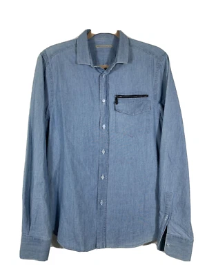 Camisa jeans Ermanno Scervino LS bolso com zíper tamanho 48 feita na Itália - Imagem 1 de 4