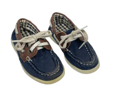 Кожаные лодочные туфли для мальчика ясельного возраста Janie and Jack темно-синие коричневые размер 6 - Изображение 1 из 4